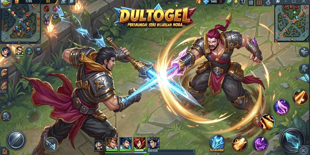 Tampilan gameplay DULTOGEL yang mendebarkan saat pertarungan terjadi.