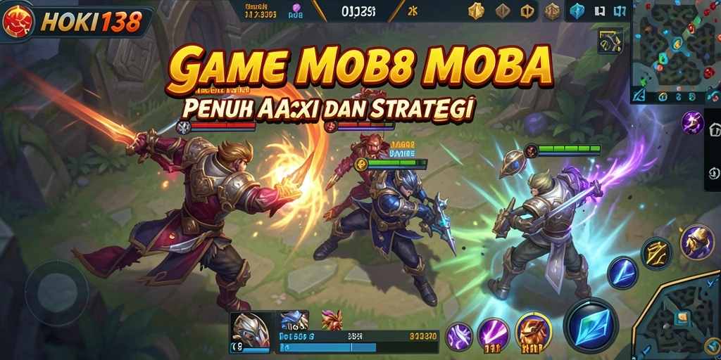 Tampilan dinamis gameplay HOKI138 dalam pertarungan MOBA.