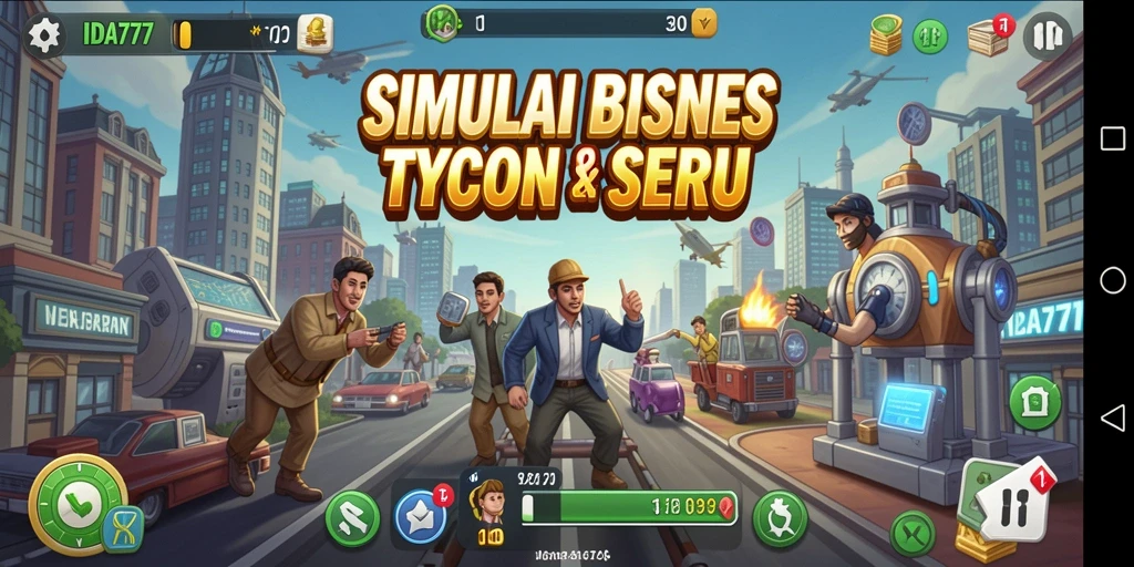 Screenshot gameplay menunjukkan pengelolaan bisnis yang menarik.