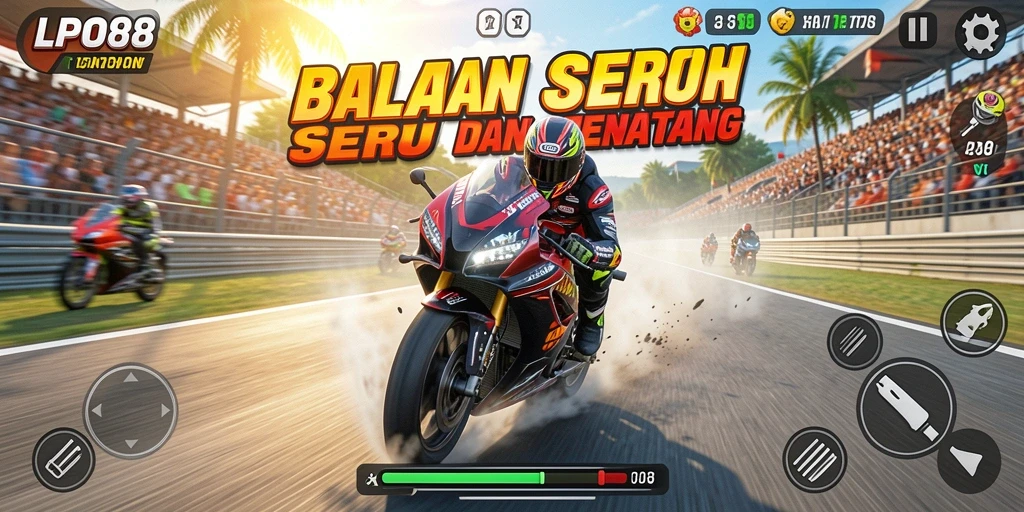 Screenshot menunjukkan balapan seru di lintasan yang menantang.
