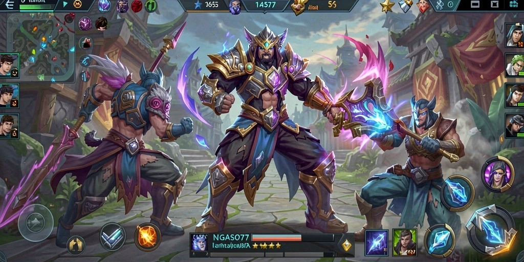 Screenshot gameplay NGASO77 menampilkan aksi seru dalam pertarungan MOBA.