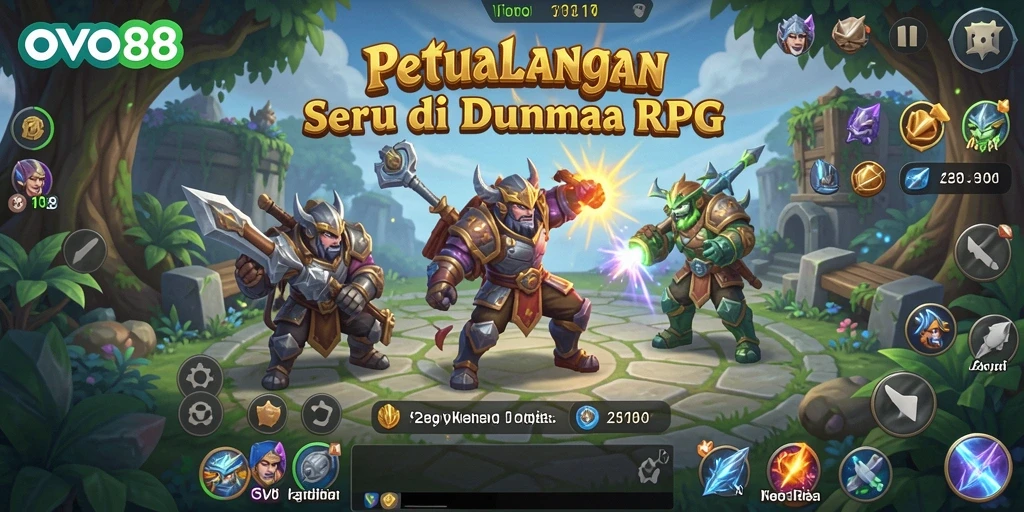 Tangkapan layar utama OVO88 menampilkan aksi pertarungan seru di dunia RPG.