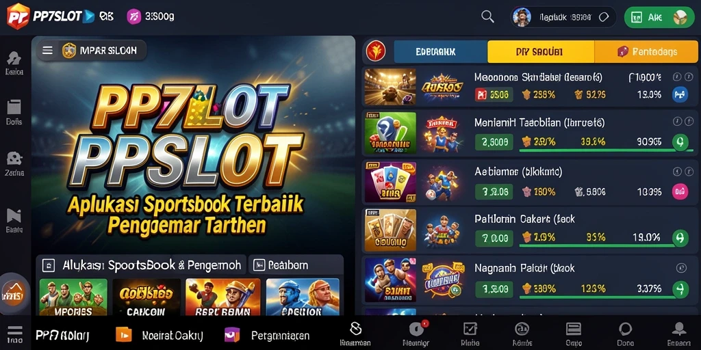 Screenshot PP7SLOT menampilkan antarmuka aplikasi dengan pilihan taruhan olahraga.