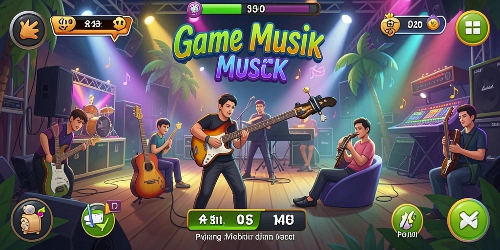 Tangkapan layar utama PPRRYY menampilkan gameplay musik yang seru.