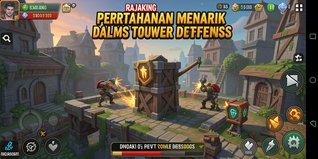 Tampilan seru gameplay Tower Defense dalam RAJAKING dengan menara yang beragam.
