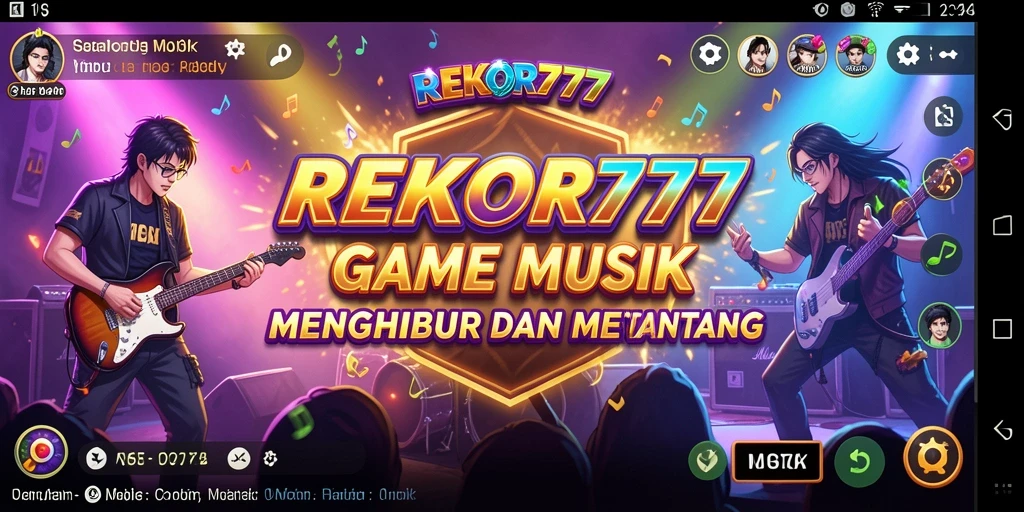 Tampilan antarmuka utama REKOR777 dengan gameplay musik yang seru.