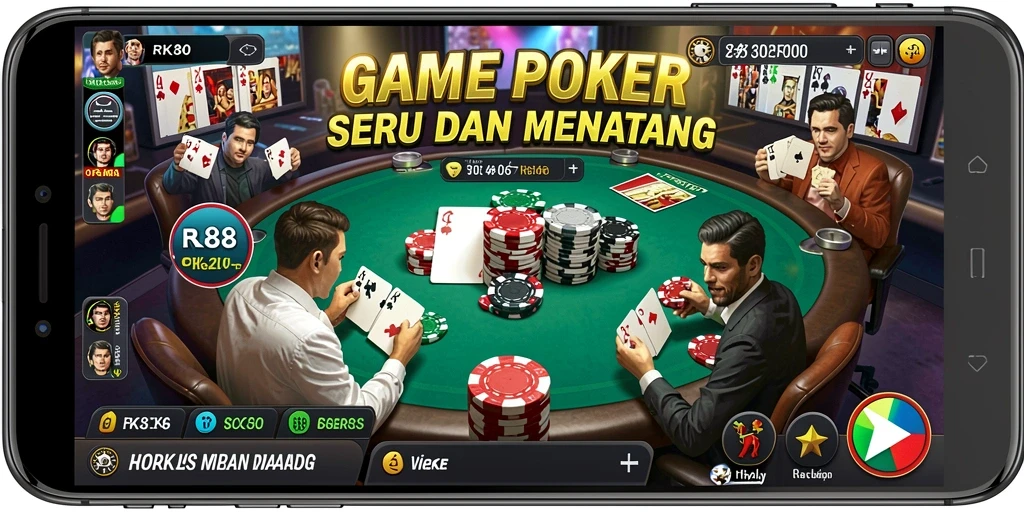 Tangkapan layar gameplay Poker dari RK88 yang menampilkan suasana permainan.