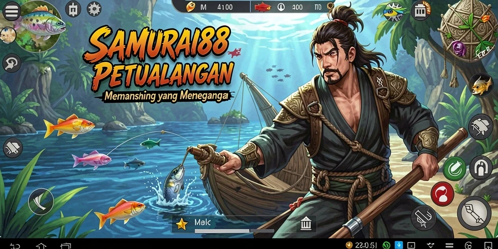 Tampilan gameplay menegangkan saat menangkap ikan besar di SAMURAI88.