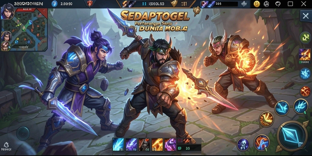 Screenshot gameplay SEDAPTOGEL menunjukkan aksi pertarungan seru MOBA.