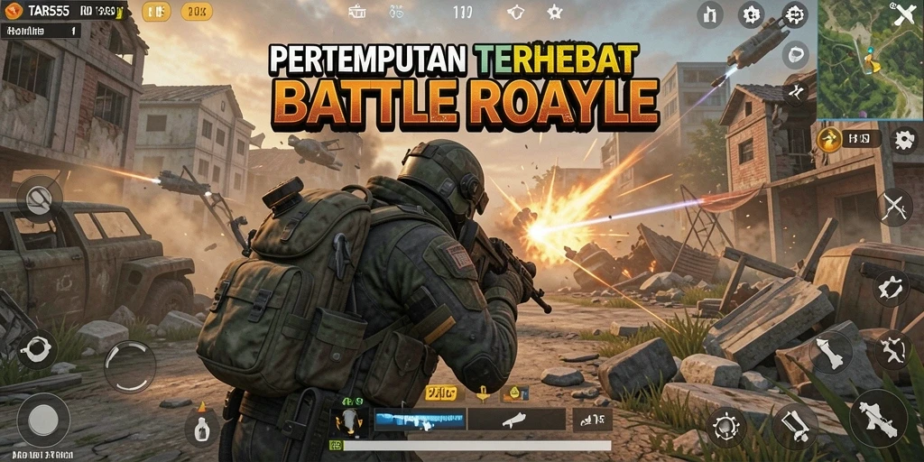 Tampilan dinamis dari gameplay intense Battle Royale.