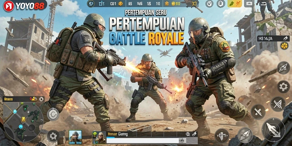 Tampilan dinamis dari gameplay seru YOYO88 dalam pertempuran Battle Royale.